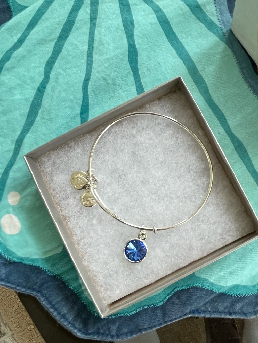 NIB - Silver Bangle Bracelet with Blue Crystal Charm